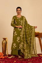 Green Floral Printed Cotton Suit Set