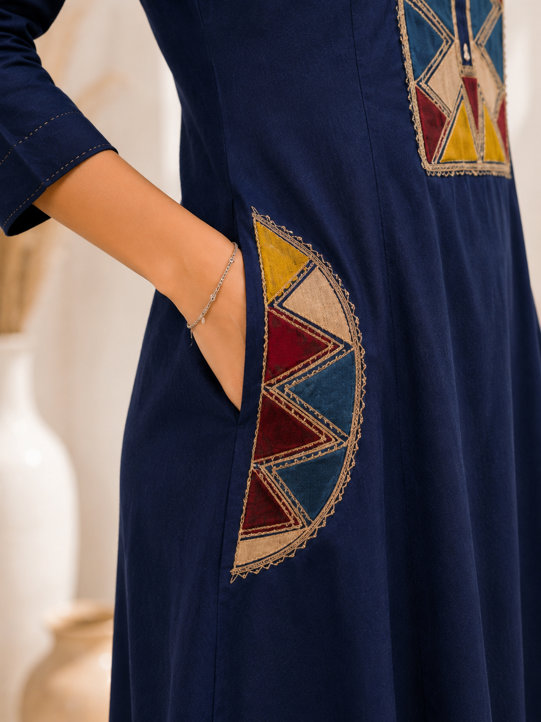 Cotton Suit Set with Embroidered Neck & Pocket Detailing