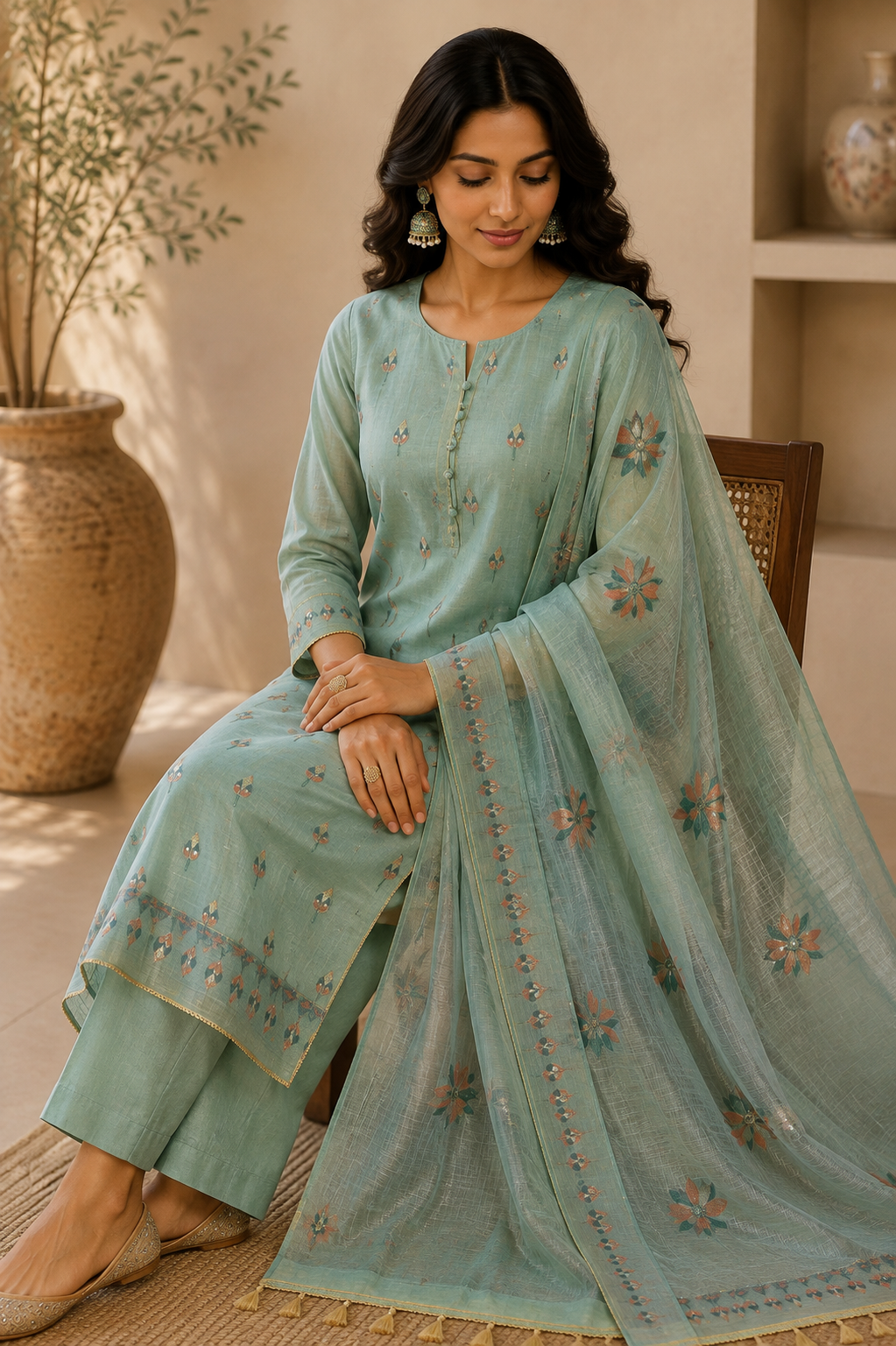 PREMIUM CHANDERI WOVEN MOTIF UNSTITCHED SUIT SET
