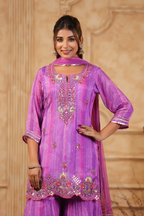 Lavender Pure Chinon Sharara Set with Intricate Gota Work