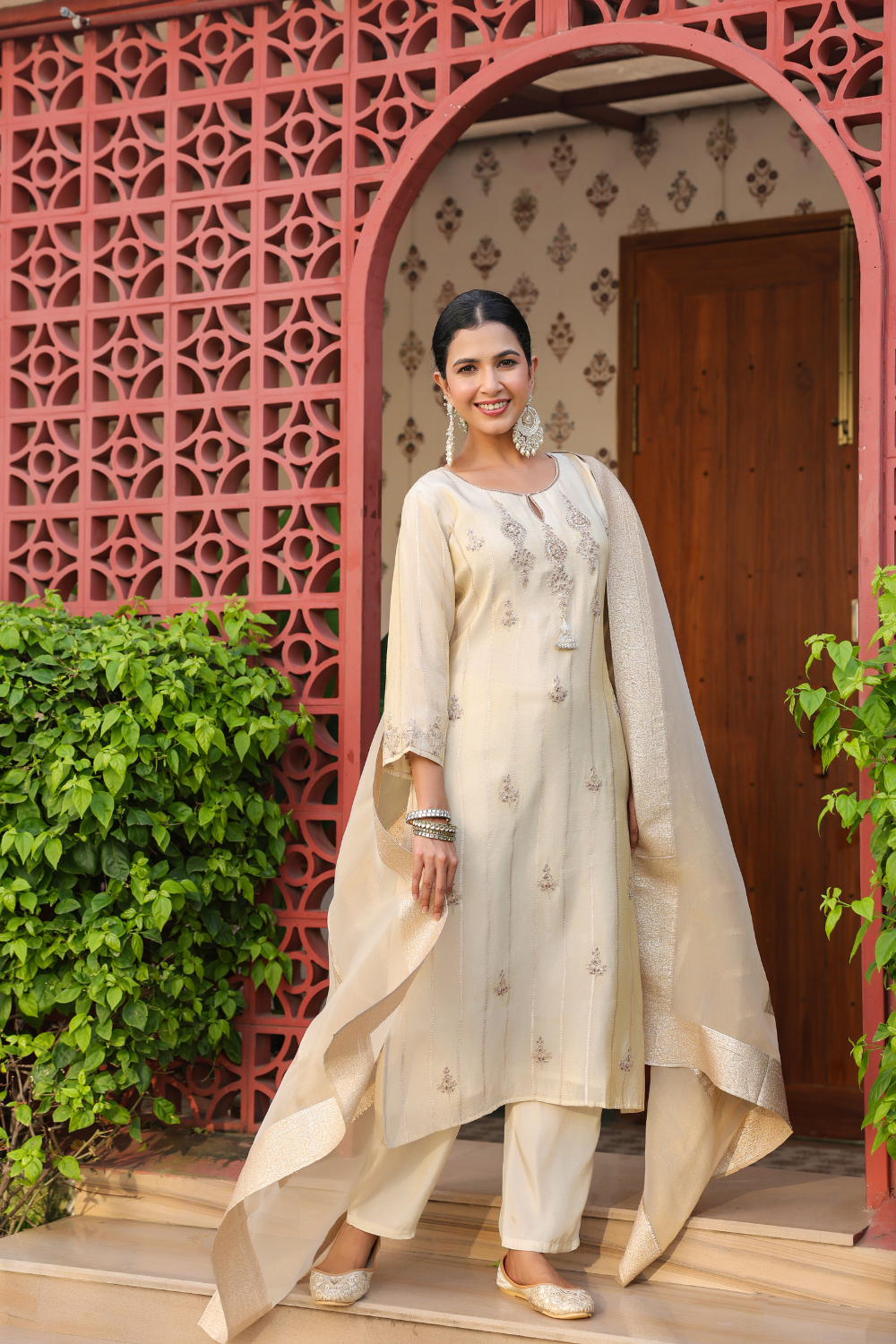 Ivory Pure Tissue Suit with Banarasi Weaving