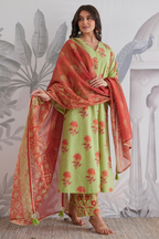Hand Block Cotton Suit with Kota Doria Dupatta