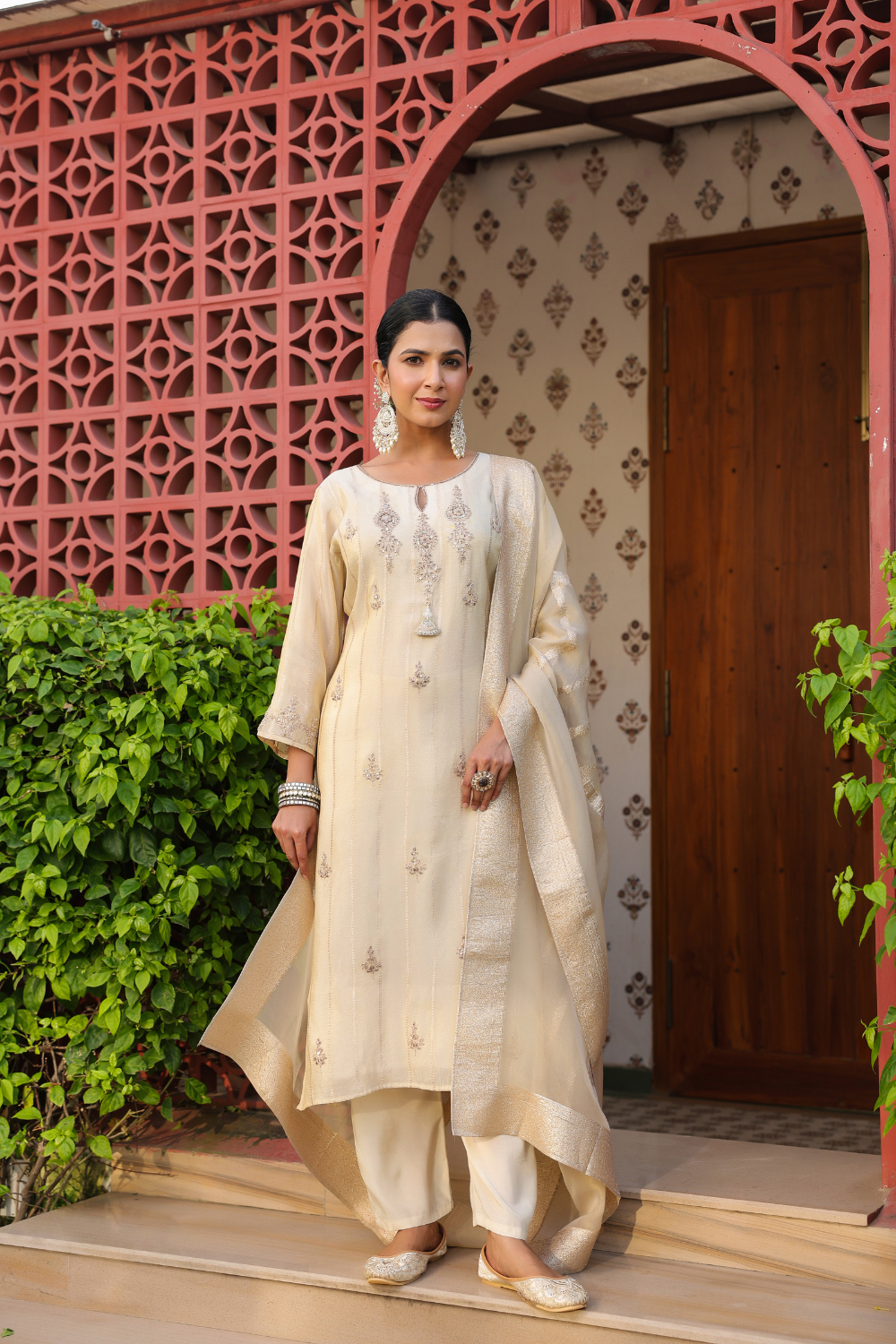Ivory Pure Tissue Suit with Banarasi Weaving