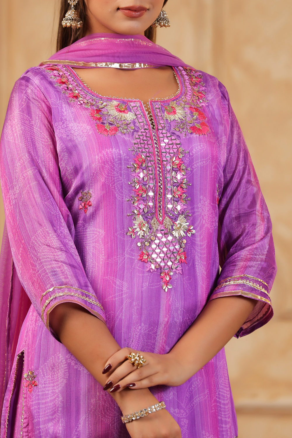 Lavender Pure Chinon Sharara Set with Intricate Gota Work