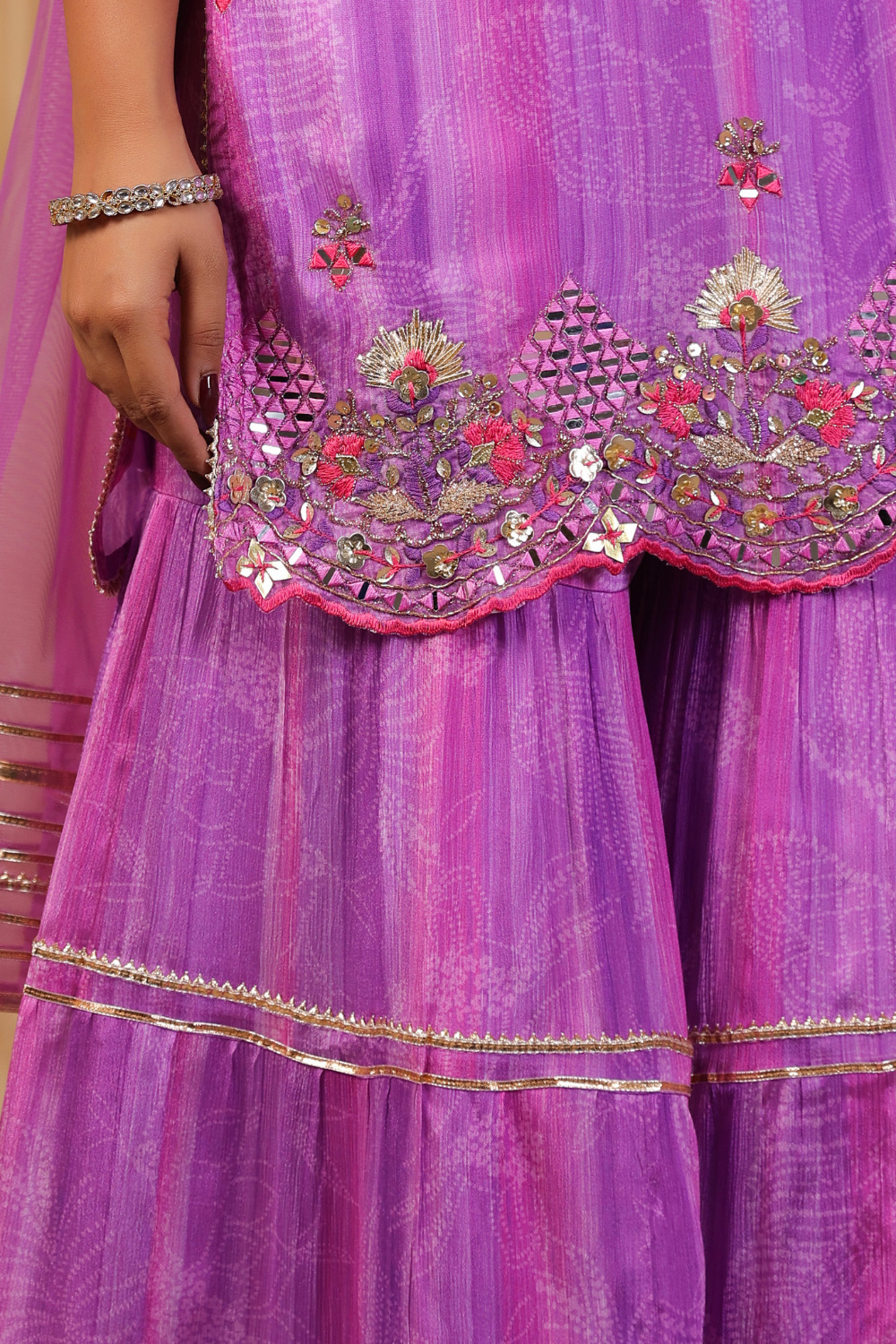 Lavender Pure Chinon Sharara Set with Intricate Gota Work