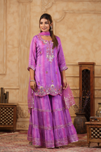 Lavender Pure Chinon Sharara Set with Intricate Gota Work