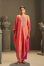 Peach Pink Crushed Tissue Suit with Subtle Handwork