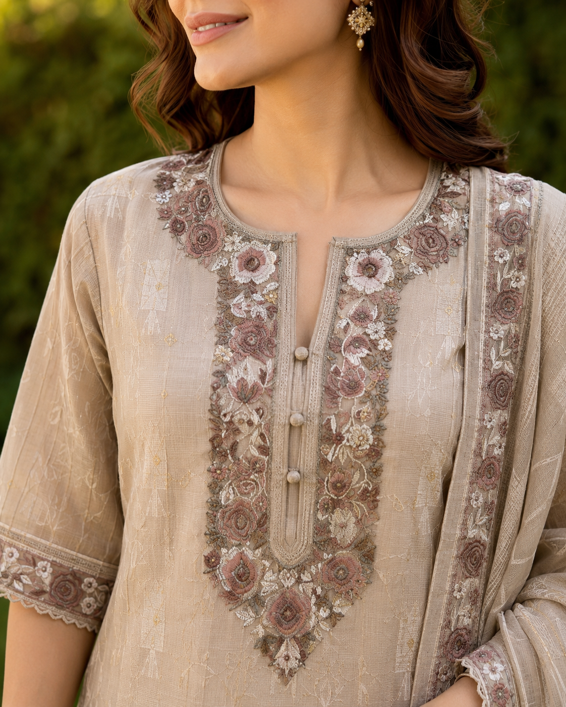Chanderi Suit Set with Elegant Machine Work