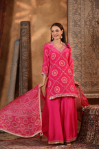 Rani Pink Pure Crepe Sharara Set with Intricate Hand Work