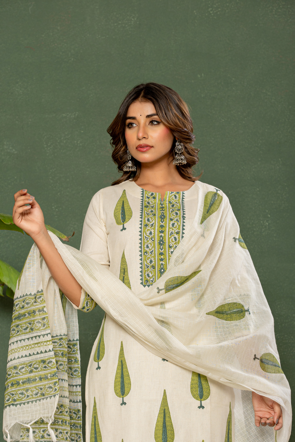 Linen Cotton Suit with Hand Block Print & Kota Doria Dupatta
