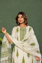 Linen Cotton Suit with Hand Block Print & Kota Doria Dupatta