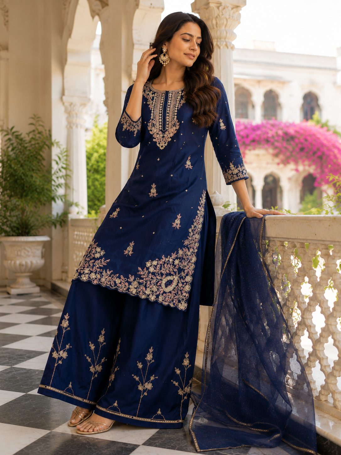 Chinon Handwork Suit Set with Chiffon Dupatta