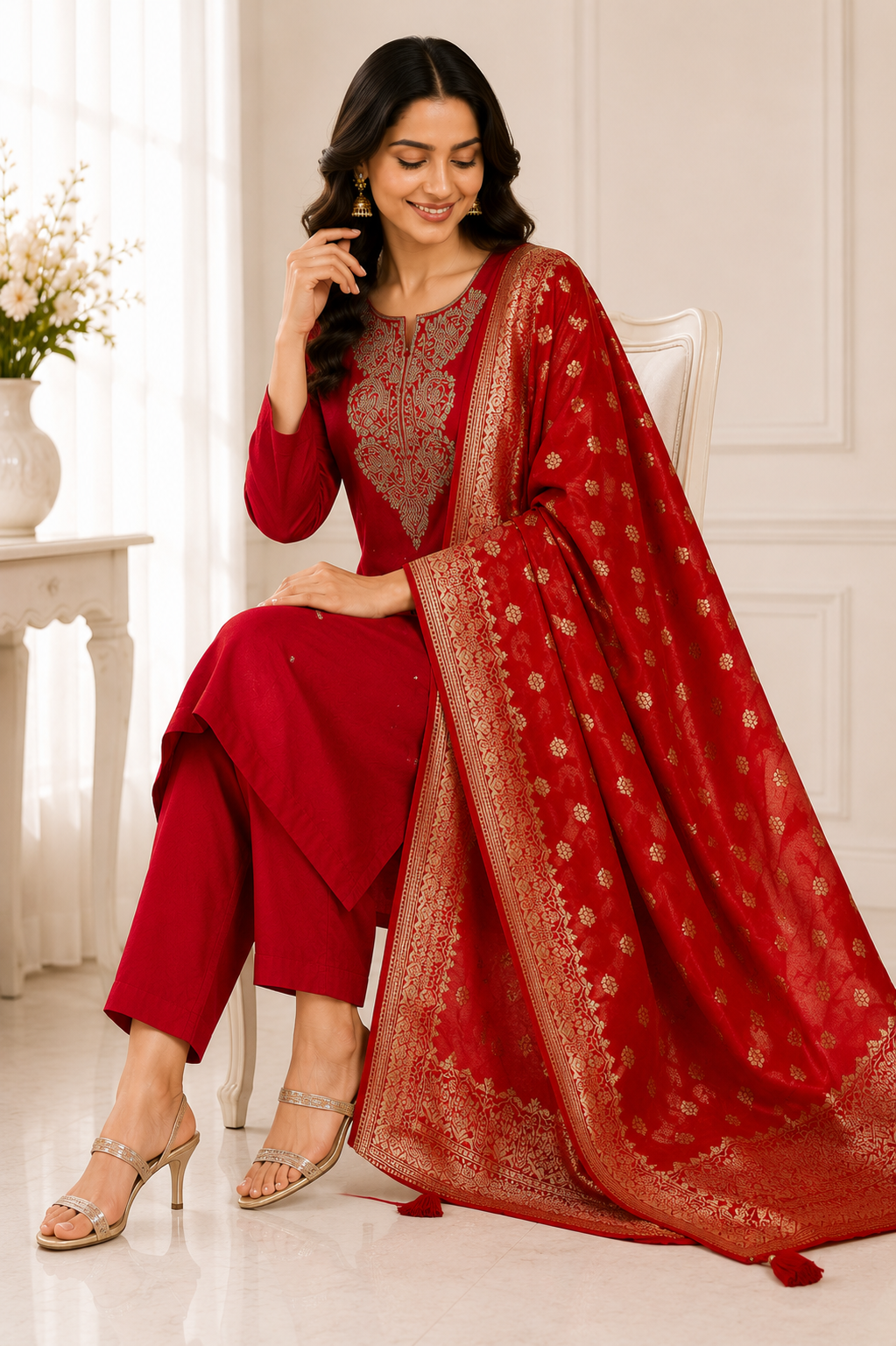 Silk Handwork Suit Set with Banarasi Dupatta