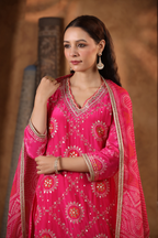 Rani Pink Pure Crepe Sharara Set with Intricate Hand Work