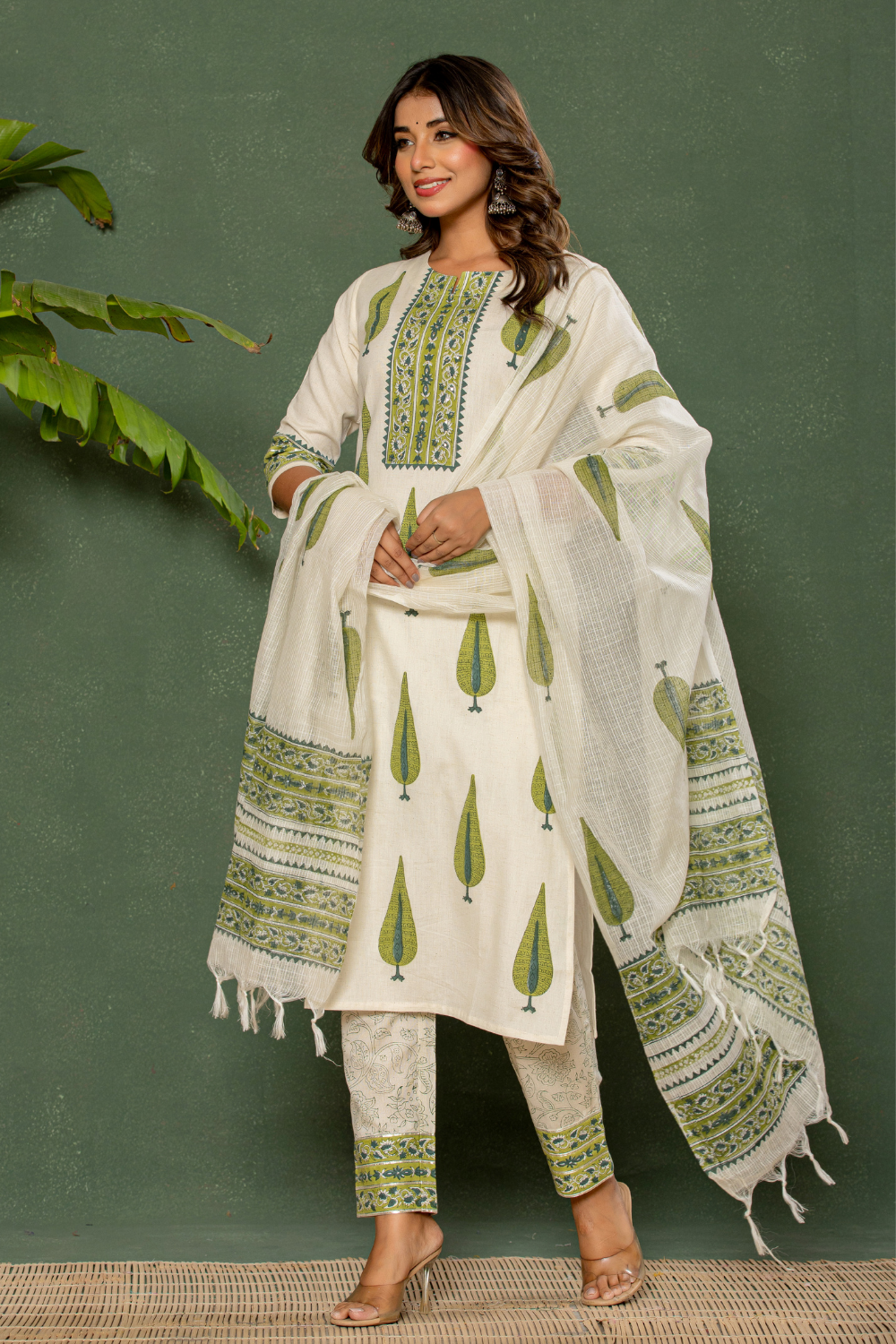Linen Cotton Suit with Hand Block Print & Kota Doria Dupatta