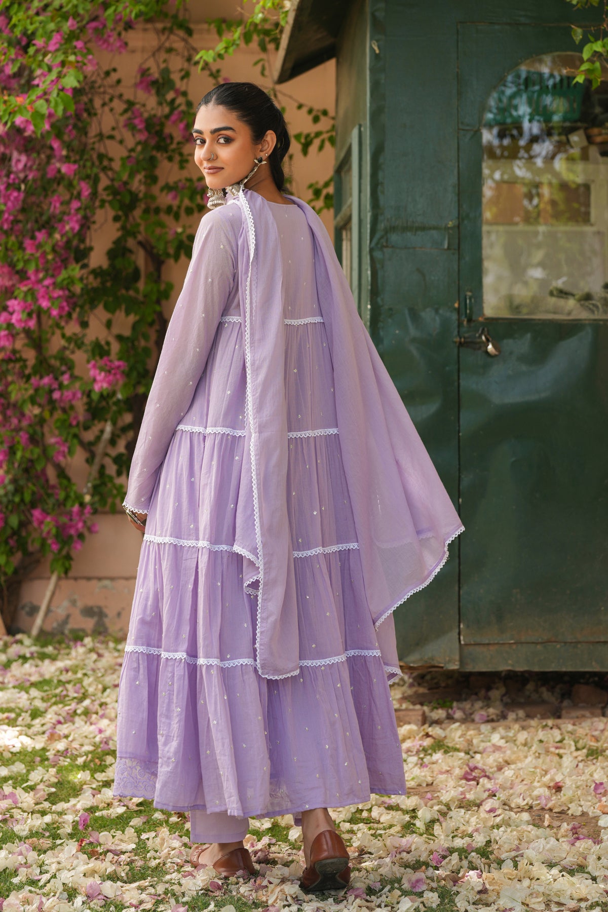 Lavender Mul Cotton Anarkali Suit Set