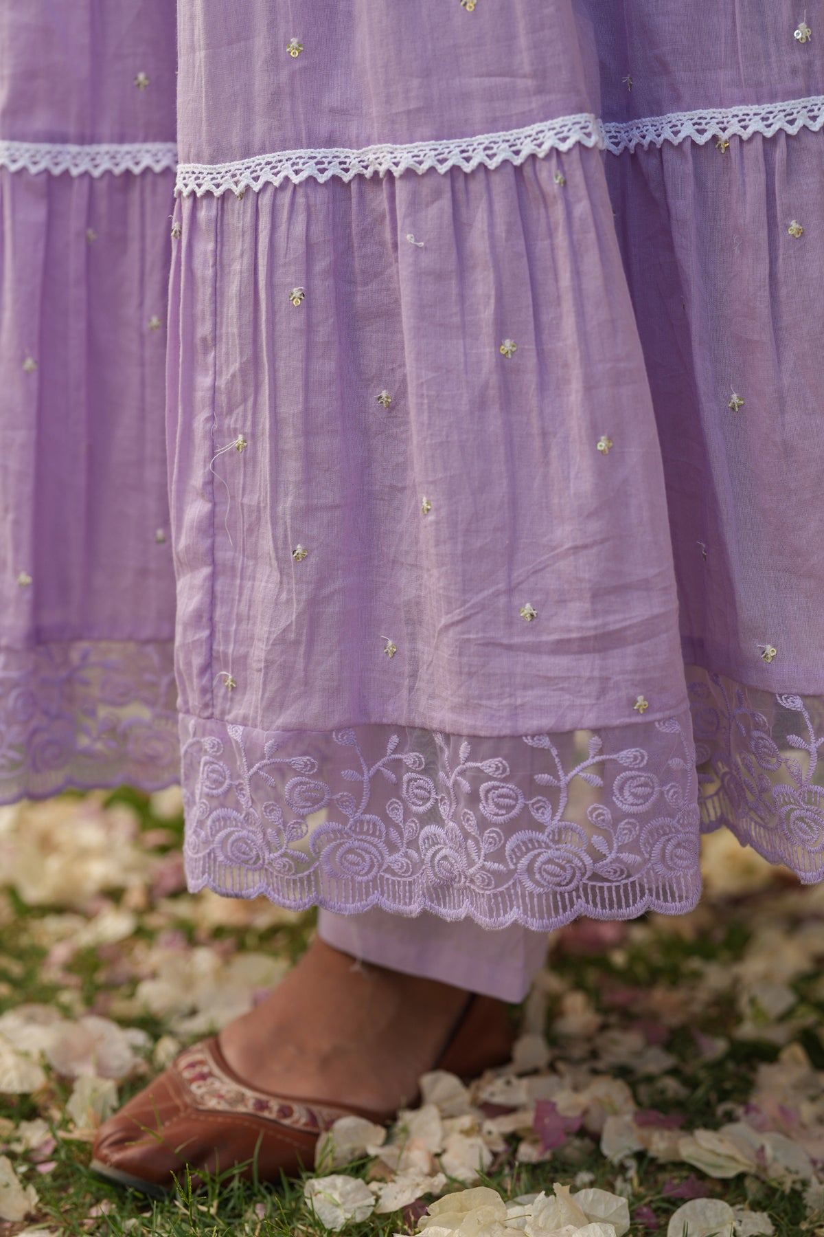 Lavender Mul Cotton Anarkali Suit Set