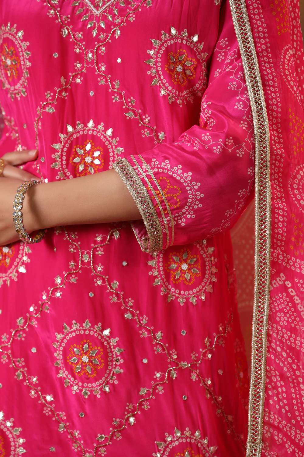 Rani Pink Pure Crepe Sharara Set with Intricate Hand Work