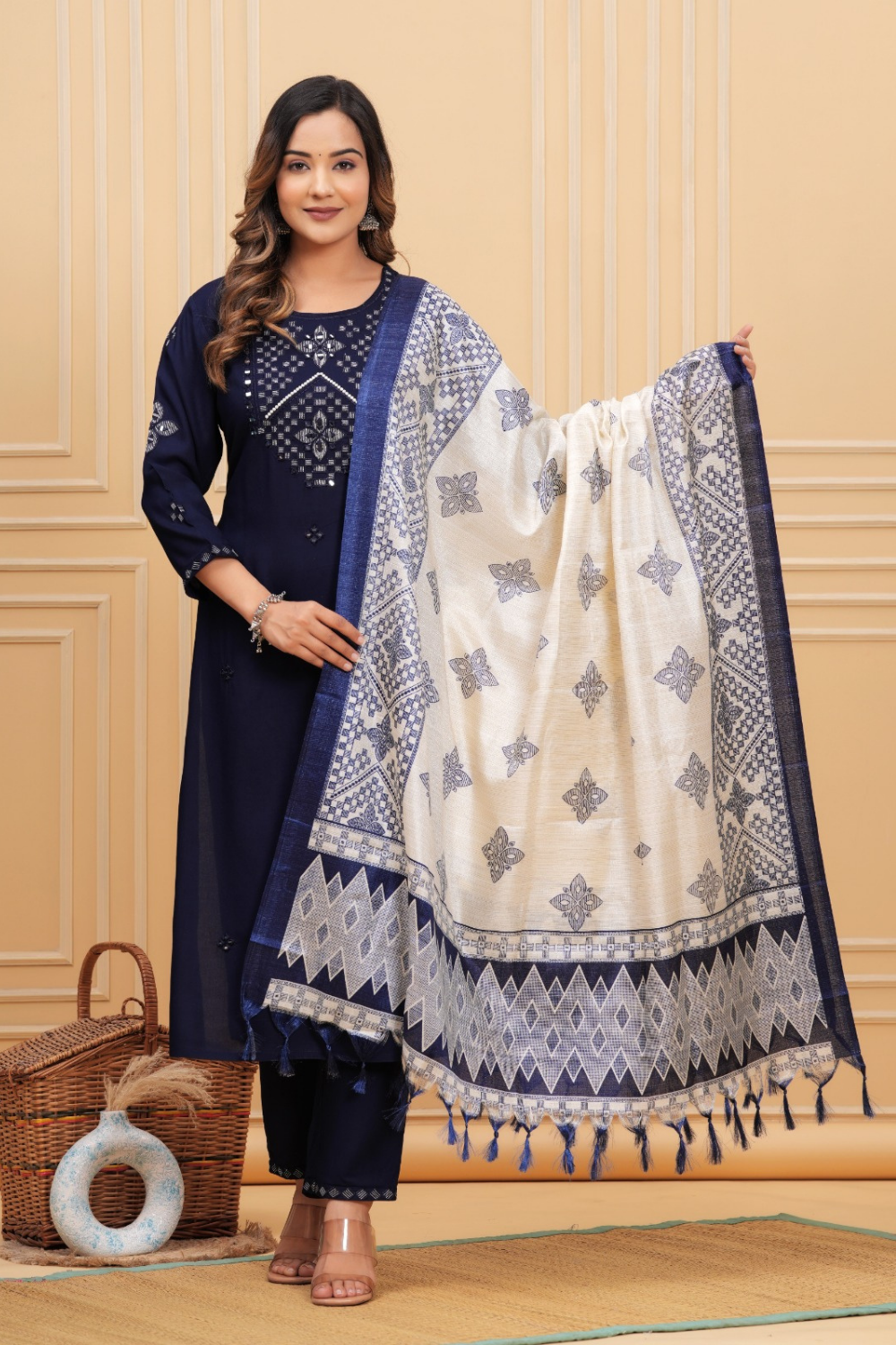 Liva Fabric Suit Set with Tussar Silk Dupatta