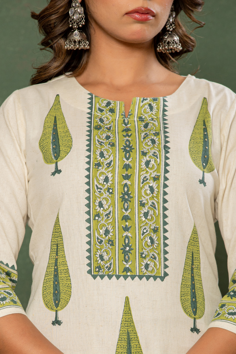 Linen Cotton Suit with Hand Block Print & Kota Doria Dupatta