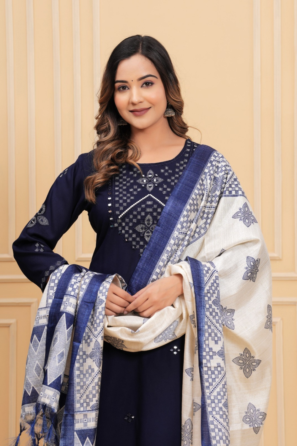 Liva Fabric Suit Set with Tussar Silk Dupatta