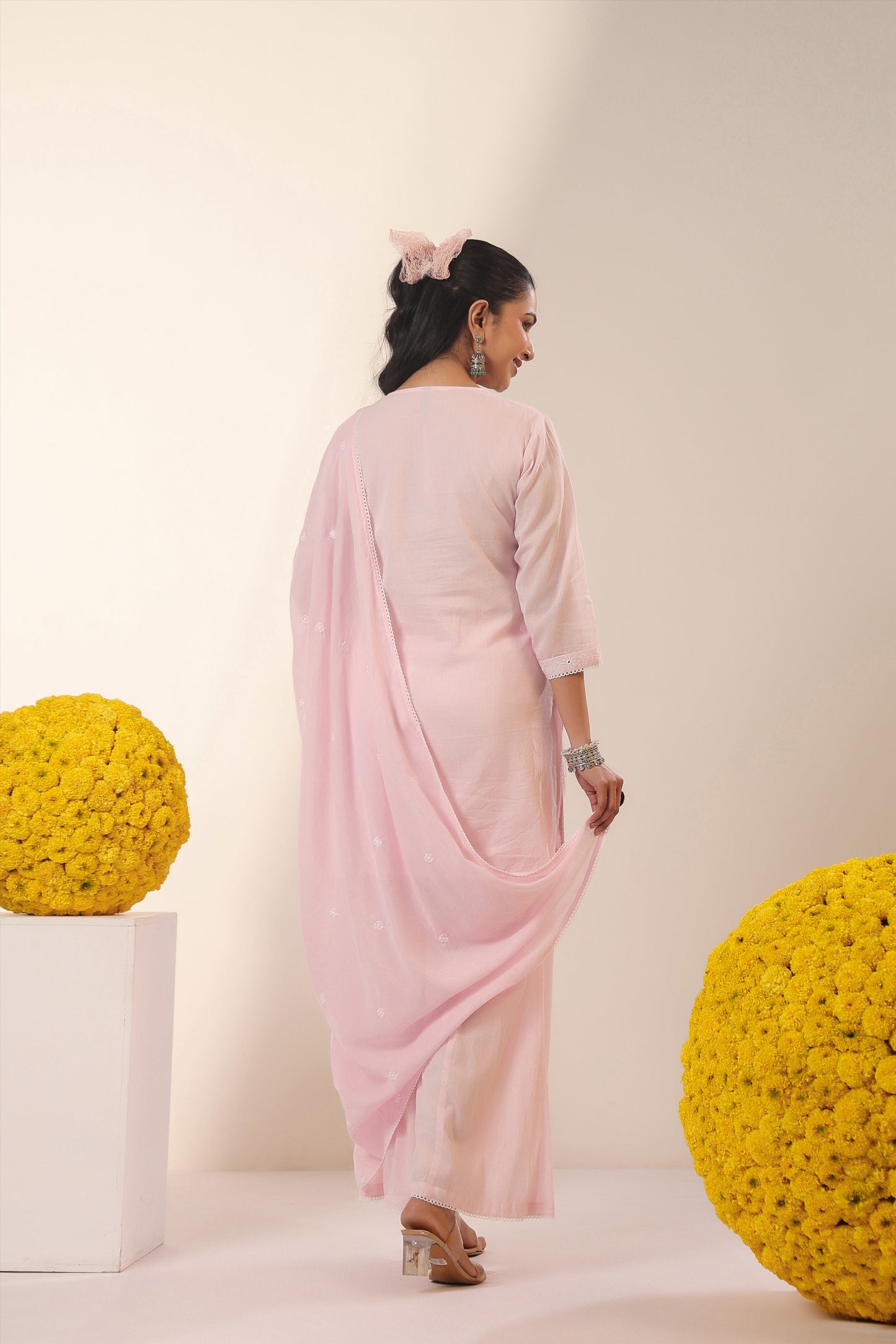 Pink Mul Cotton Suit with Embroidery & Kali Palazzo