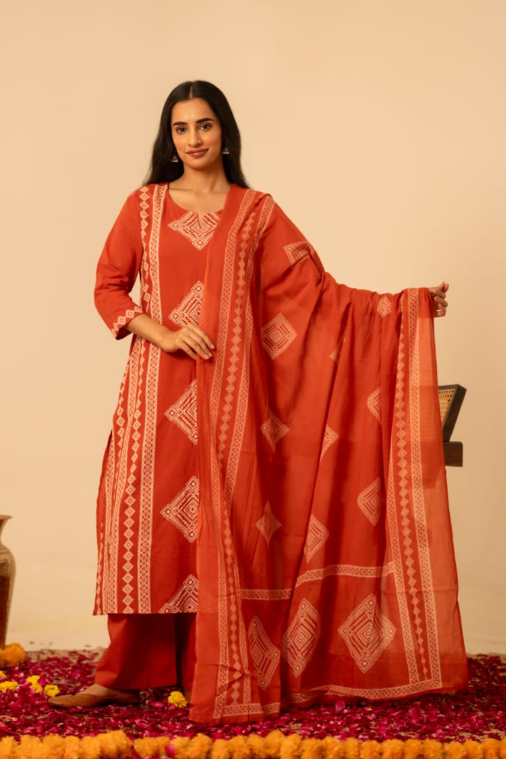 Terracotta Tribal Print Pure Cotton Suit Set