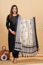 Liva Fabric Suit Set with Tussar Silk Dupatta