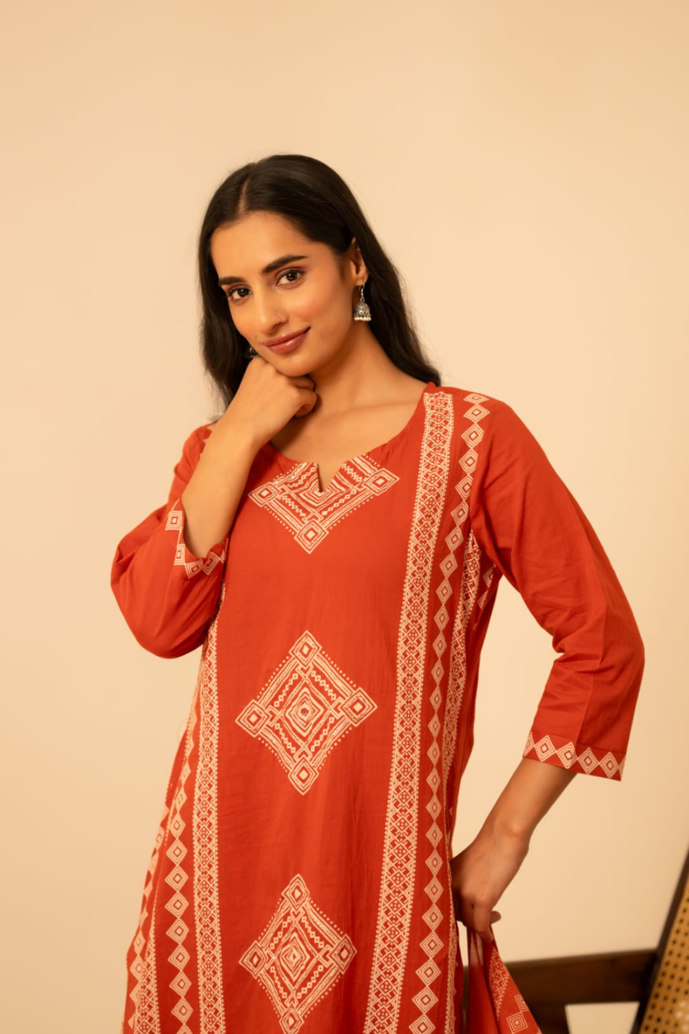 Terracotta Tribal Print Pure Cotton Suit Set