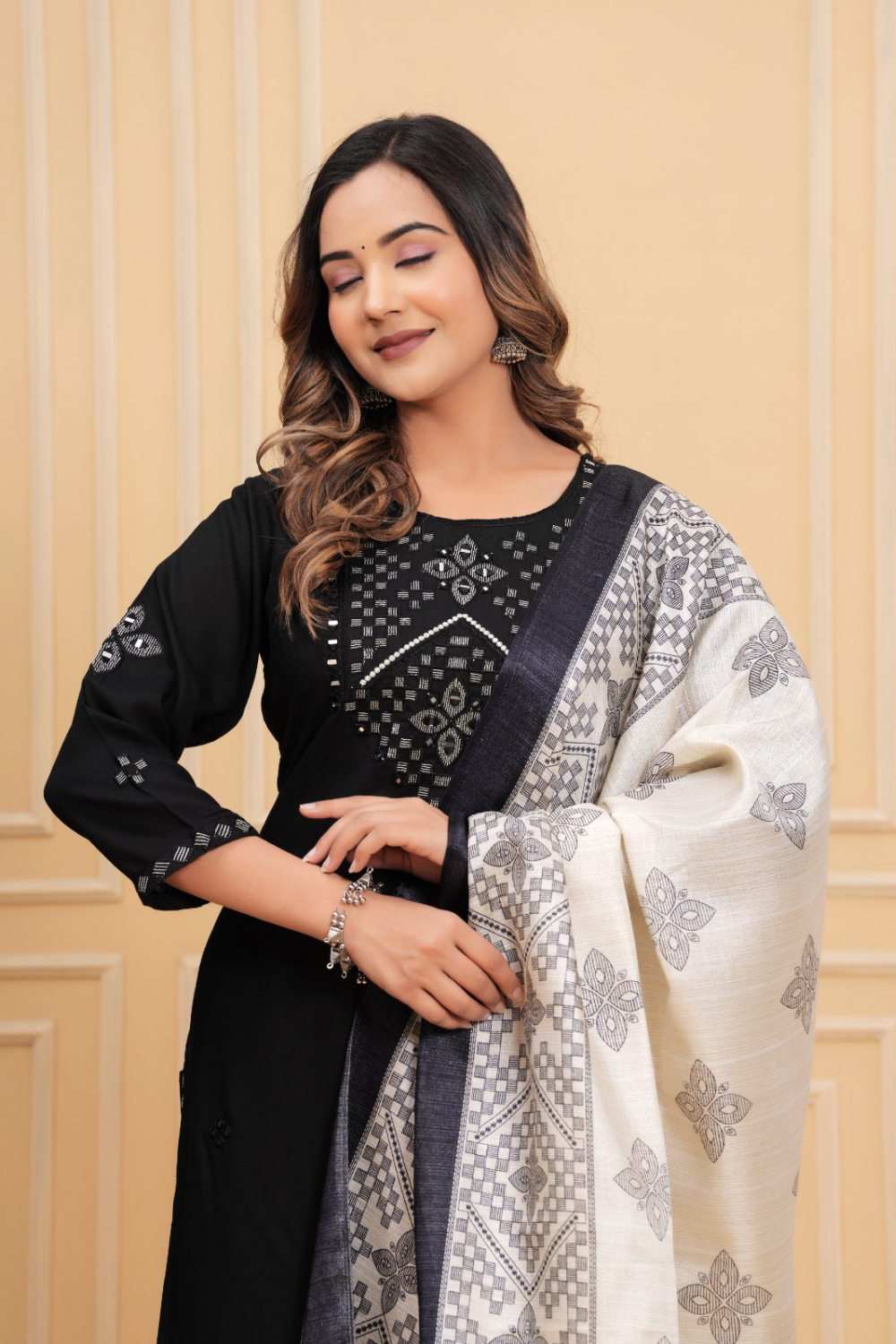 Liva Fabric Suit Set with Tussar Silk Dupatta