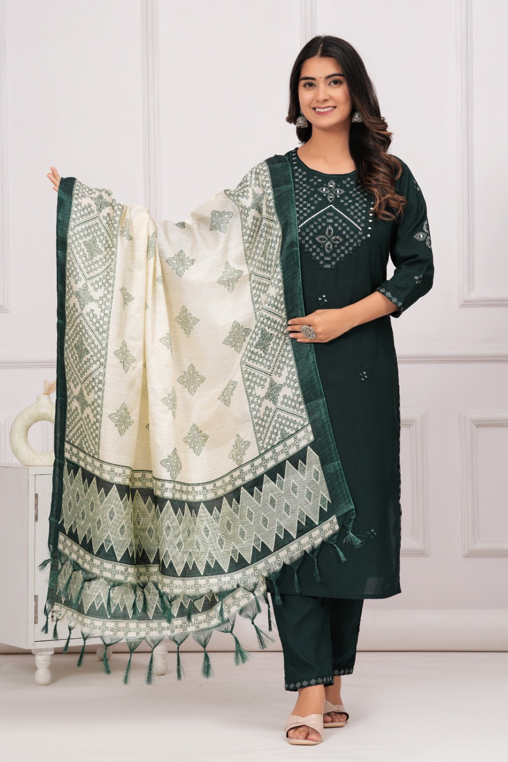 Liva Fabric Suit Set with Tussar Silk Dupatta