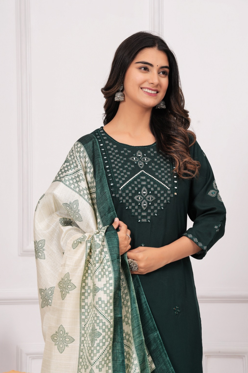 Liva Fabric Suit Set with Tussar Silk Dupatta
