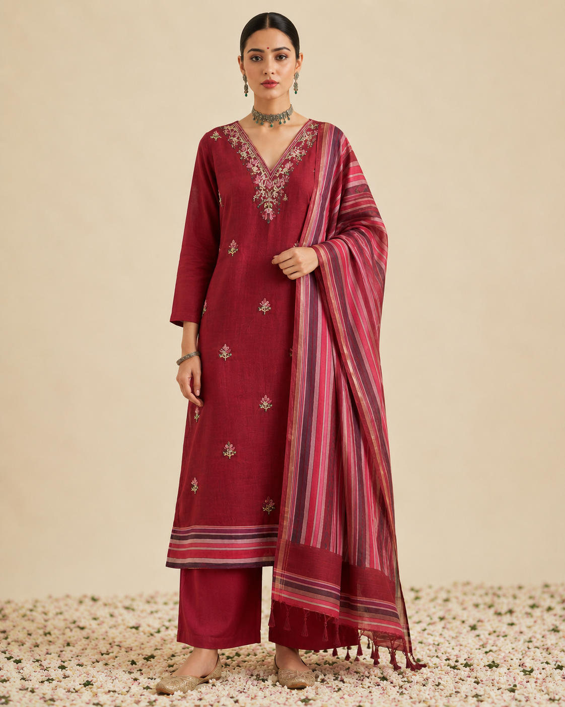 CHANDERI UNSTITCHED SUIT SET