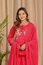 Pink Thread Embroidered Cotton Suit Set
