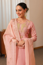 Blush Pink Pure Tissue Suit with Crushed Tissue Dupatta