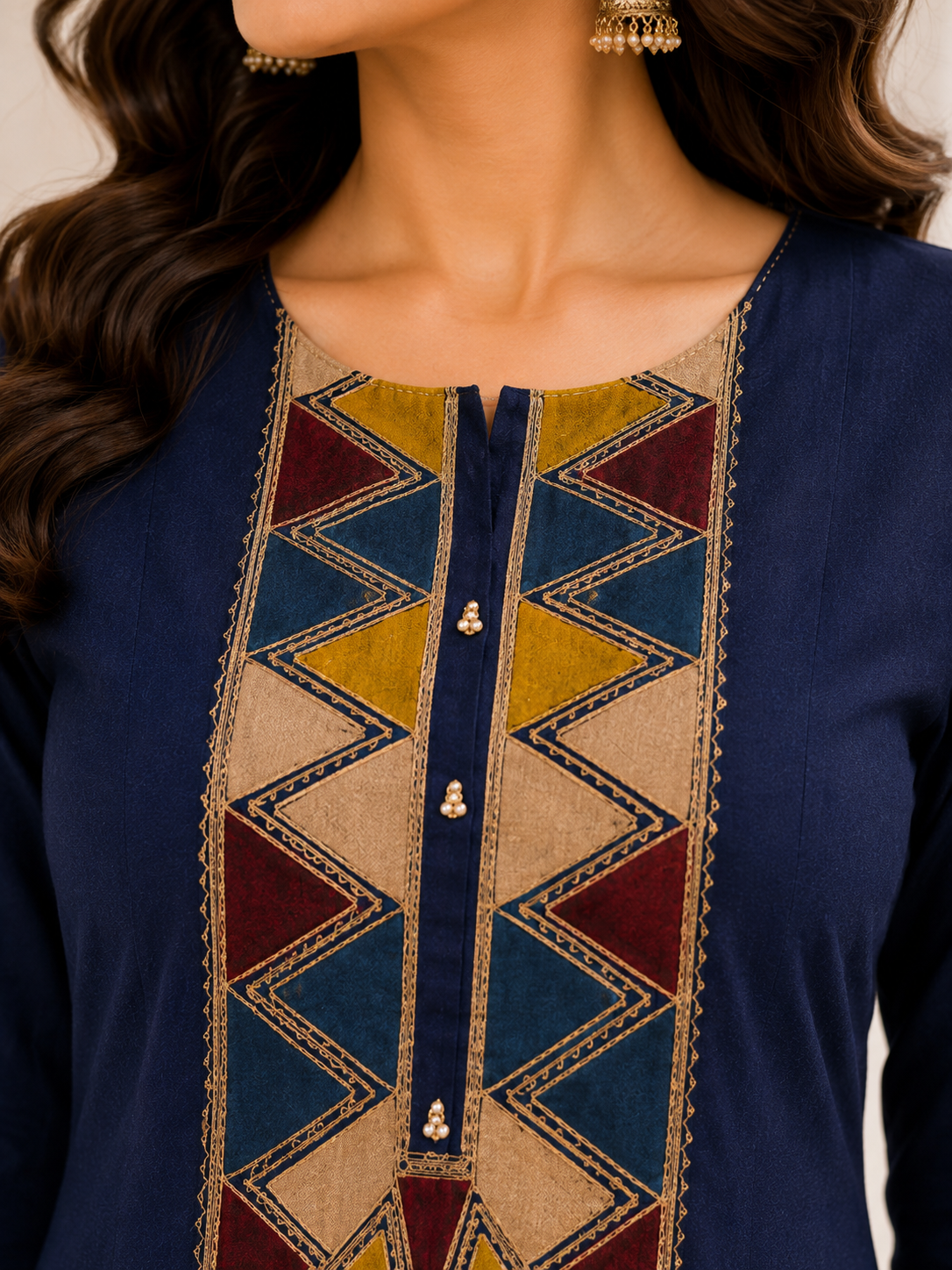 Cotton Suit Set with Embroidered Neck & Pocket Detailing