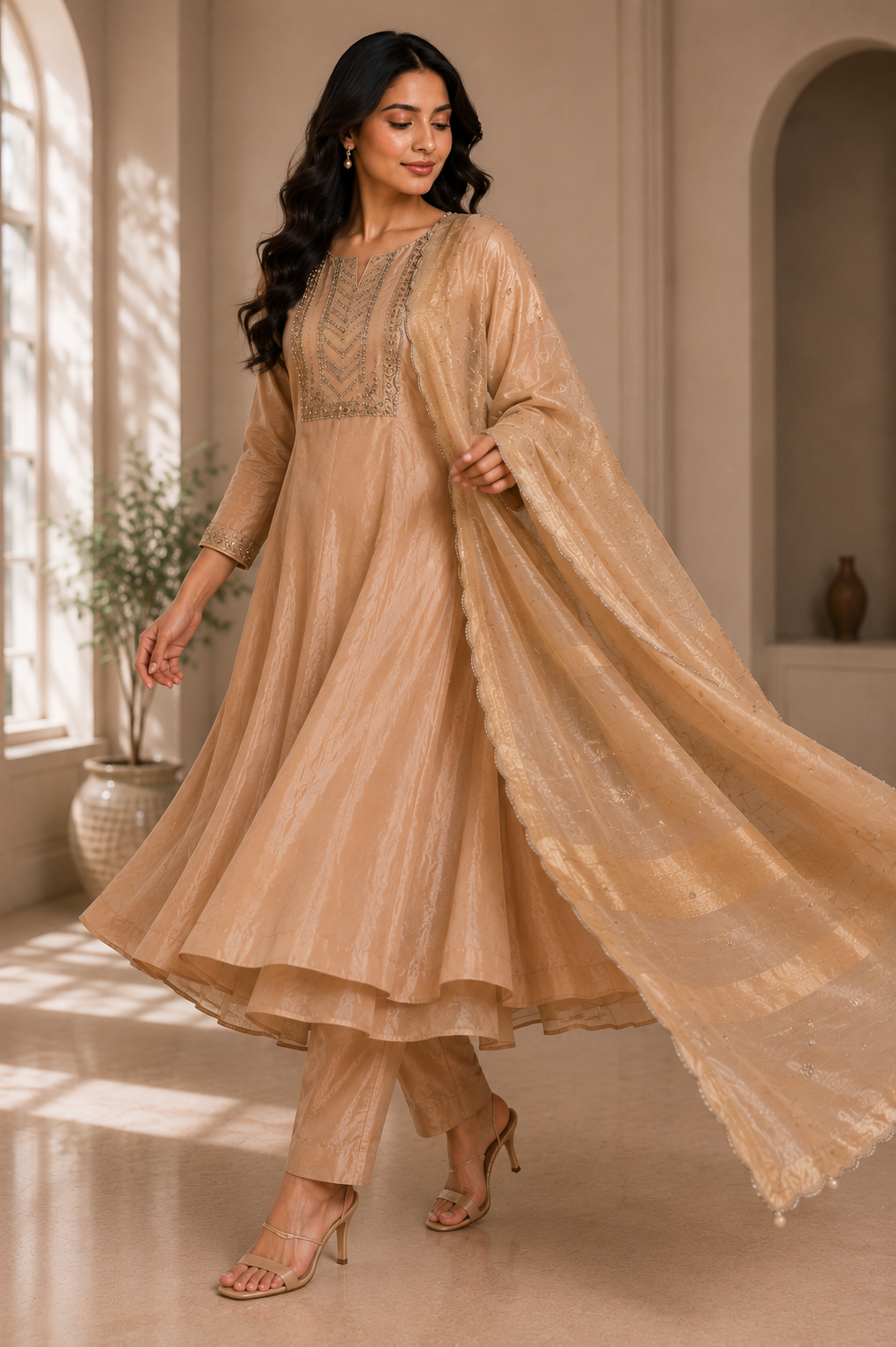 Opara Silk Two Layer Suit Set with Handwork
