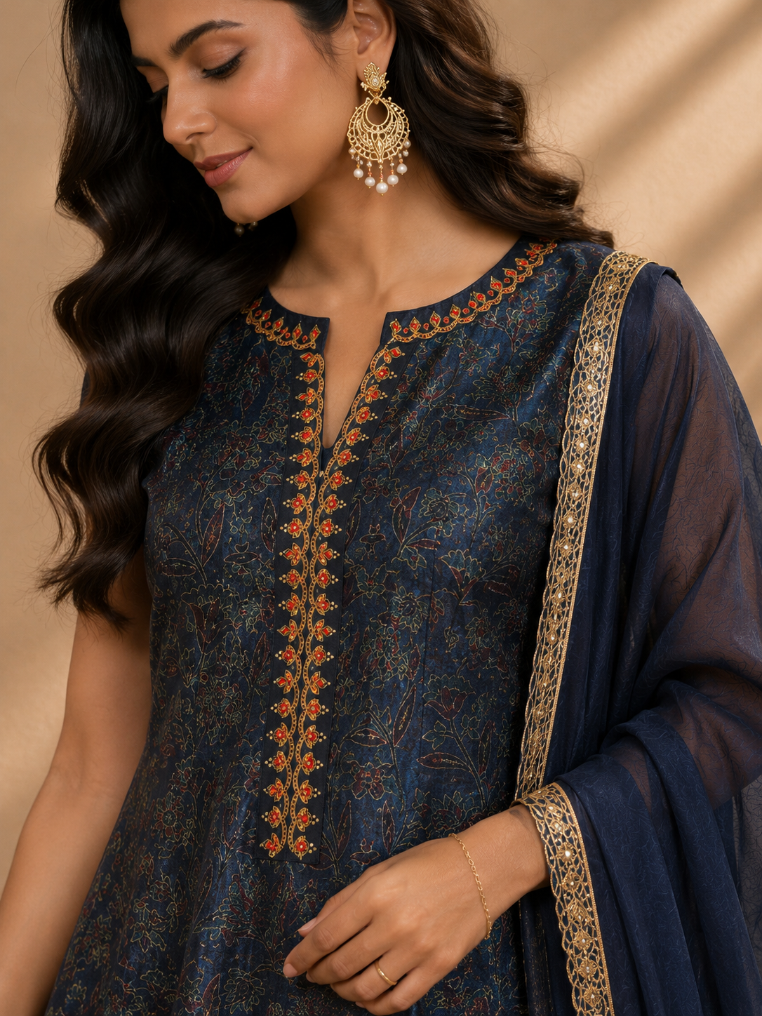 Silk Anarkali Suit Set with Handwork & Chinon Dupatta