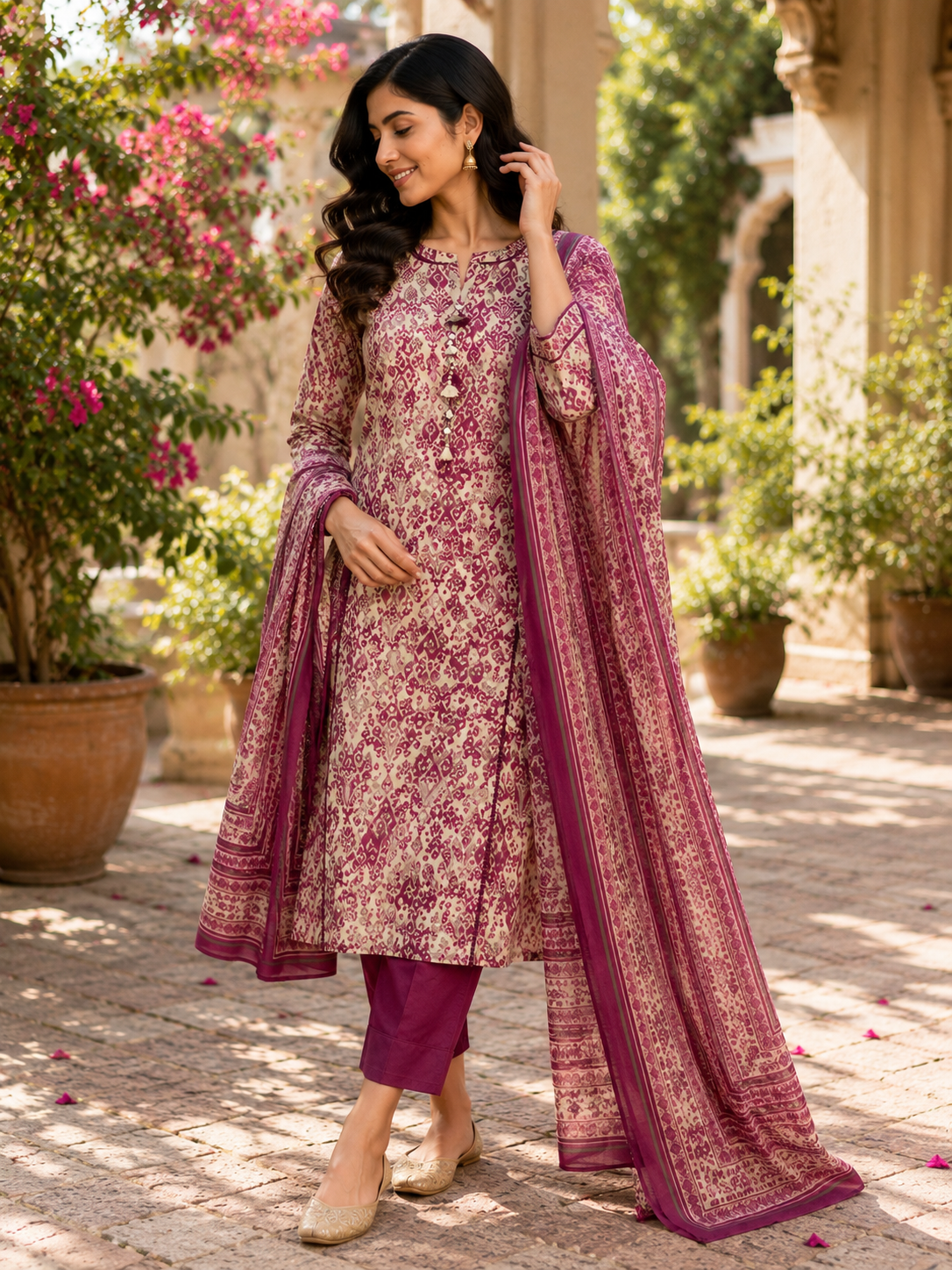 Chanderi Ikat Print Suit Set