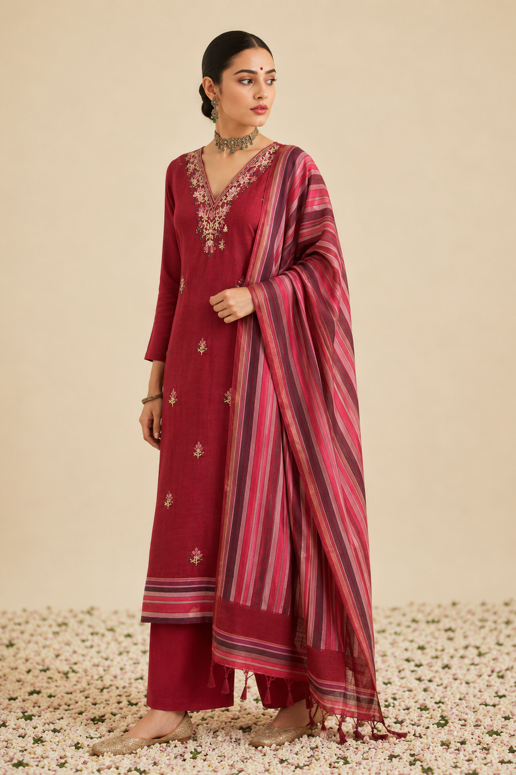 CHANDERI UNSTITCHED SUIT SET