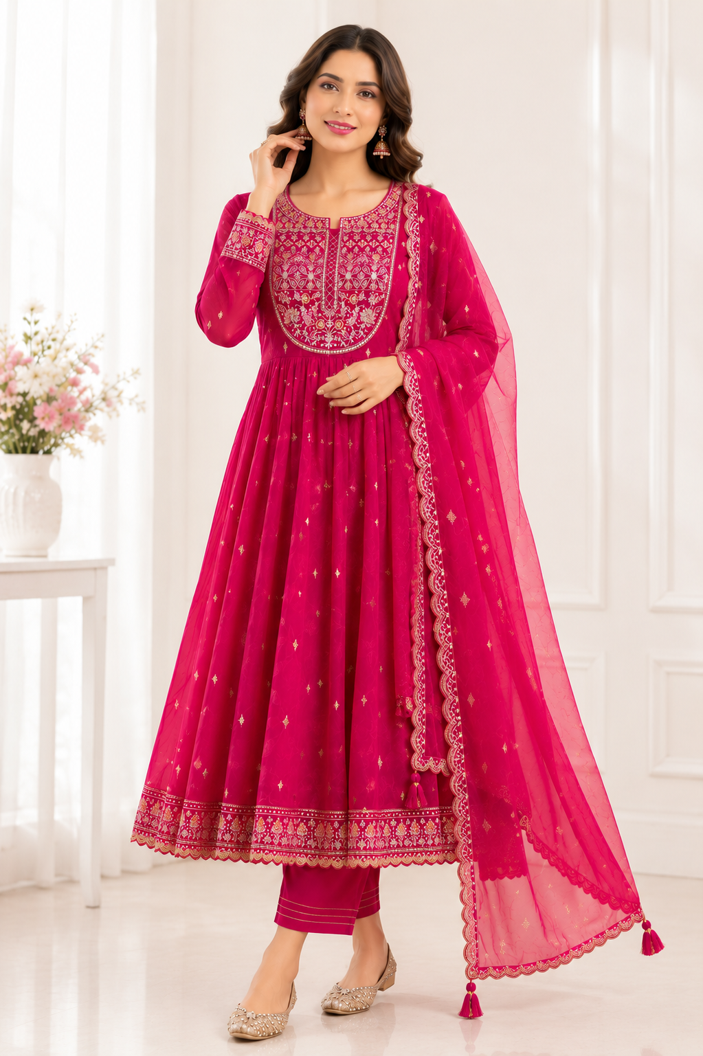 Pink Organza Silk Design Suit Set with Zari Work