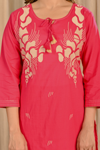 Pink Thread Embroidered Cotton Suit Set