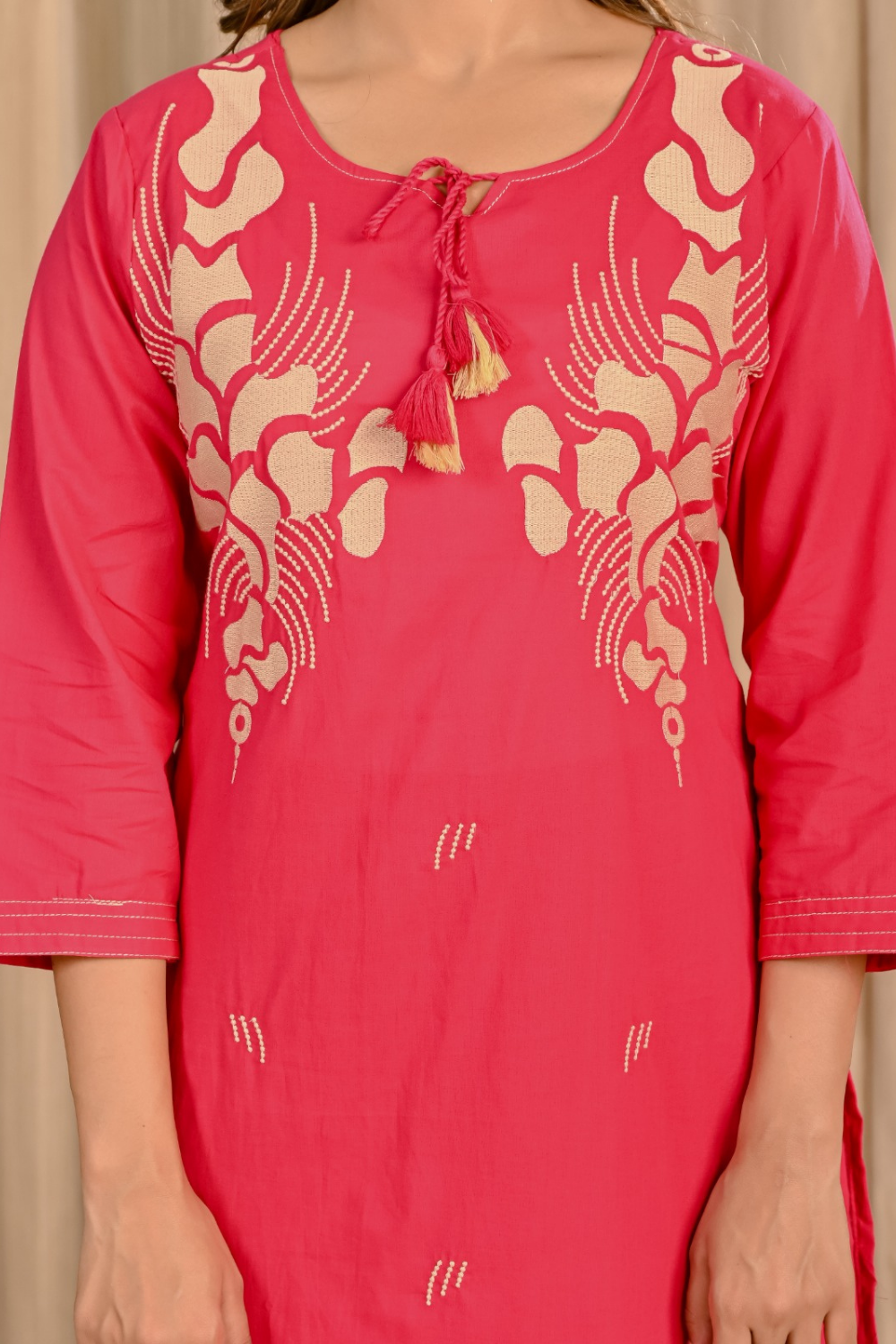 Pink Thread Embroidered Cotton Suit Set