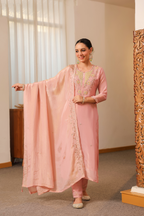 Blush Pink Pure Tissue Suit with Crushed Tissue Dupatta