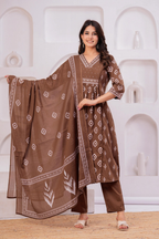 Terracotta Ikat Printed Cotton Suit Set