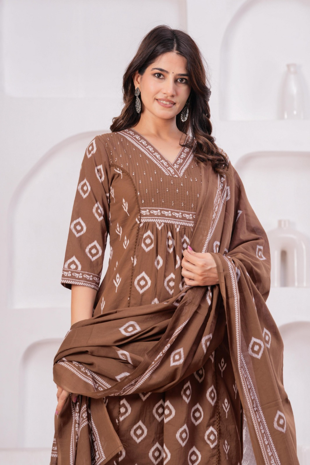 Terracotta Ikat Printed Cotton Suit Set
