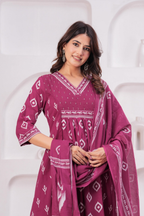 Terracotta Ikat Printed Cotton Suit Set