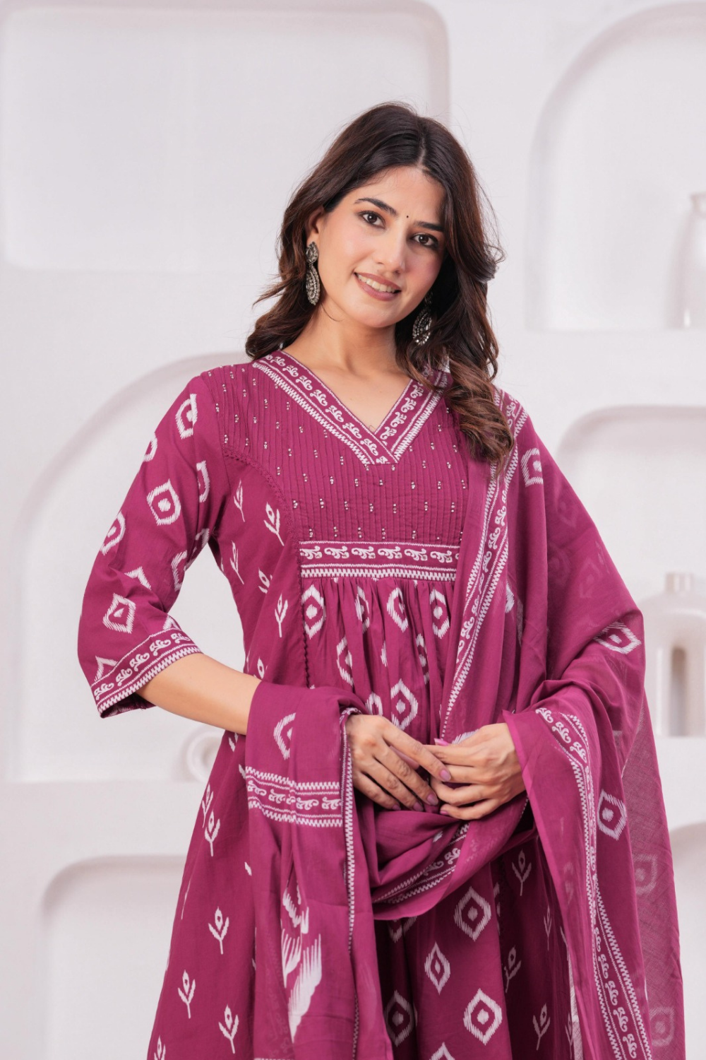 Terracotta Ikat Printed Cotton Suit Set