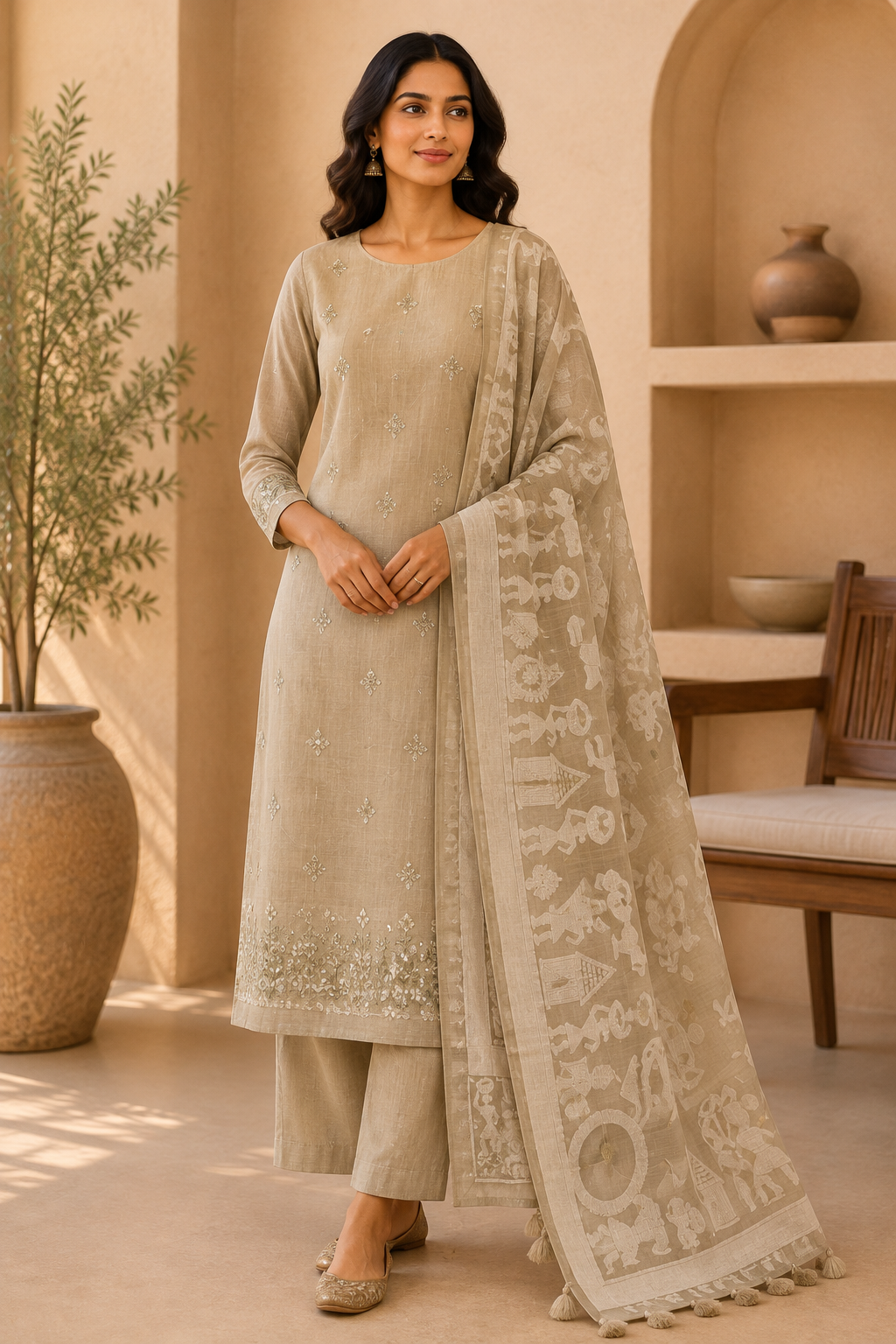 PREMIUM CHANDERI GOTTA PATTI WORK UNSTITCHED SUIT SET