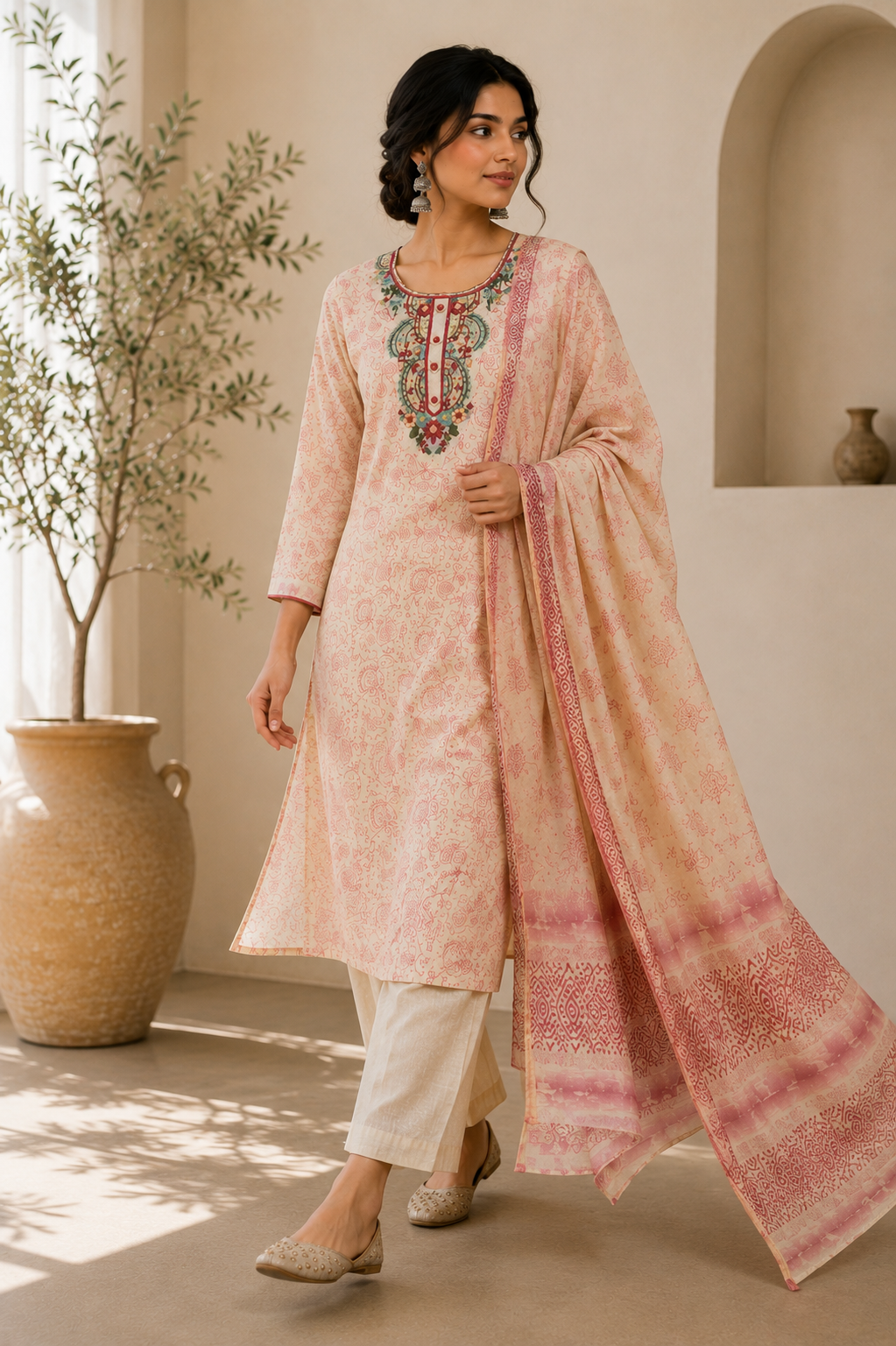 PREMIUM LINEN THREAD HANDWORK UNSTITCHED SUIT SET